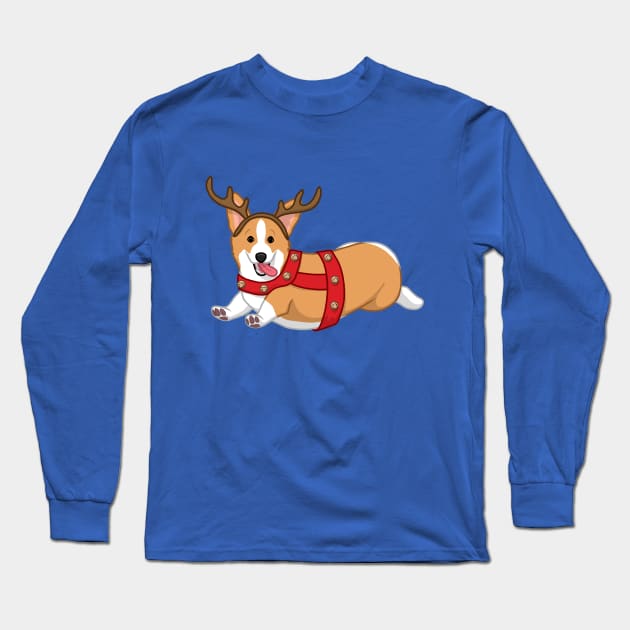 Cute Tan Corgi in Christmas Reindeer Costume Long Sleeve T-Shirt by csforest